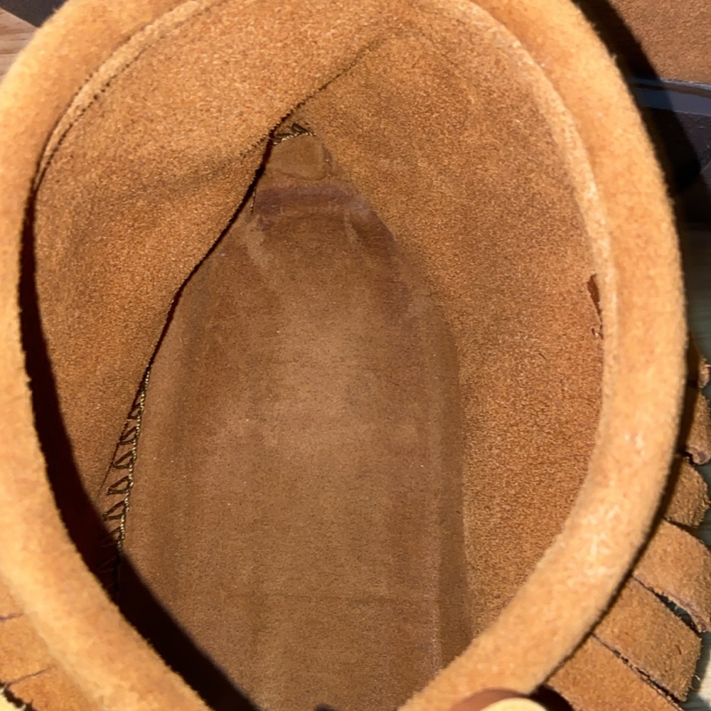 Minnetonka Chestnut Suede Fringe Moccasin Ankle Boots - Picture 6 of 8